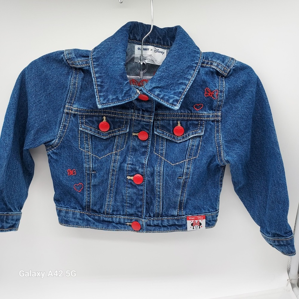 Old Navy Disney Minnie Mouse Denim Jacket Girls 3T Blue Red Heart Buttons 843805